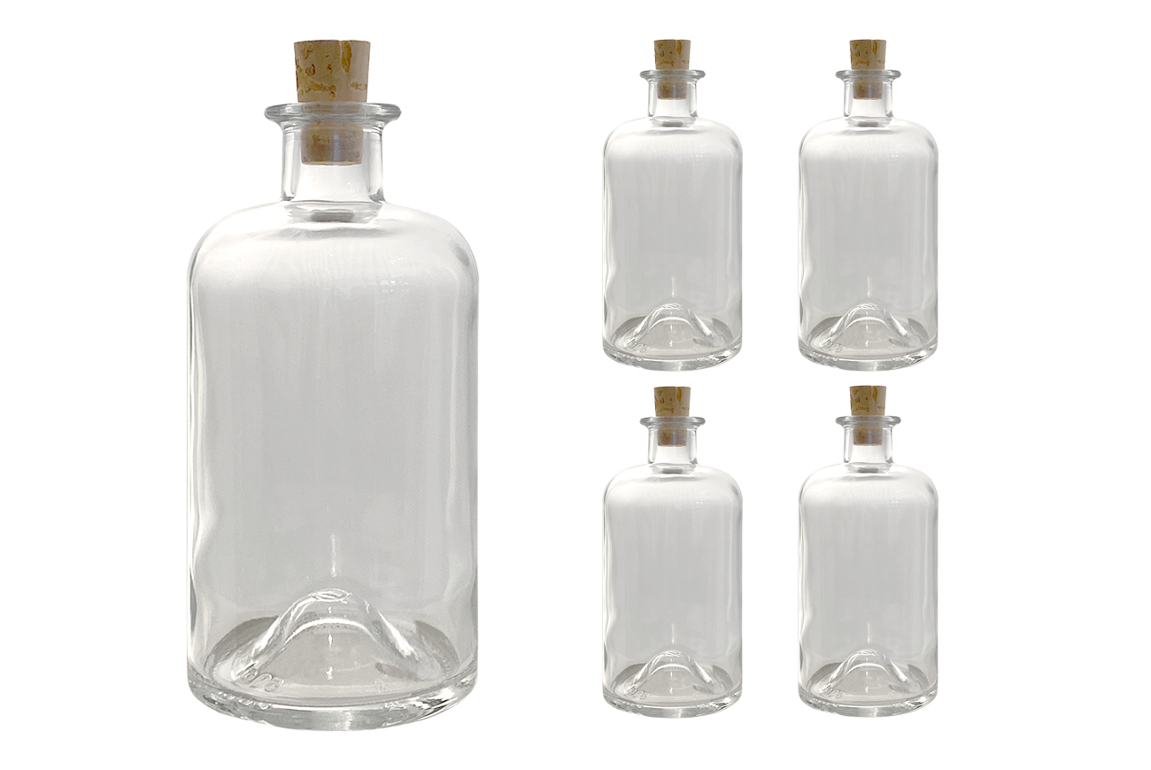 5er Set - 500ml Apothekerflasche weiß inkl. 18mm Spitzkorken