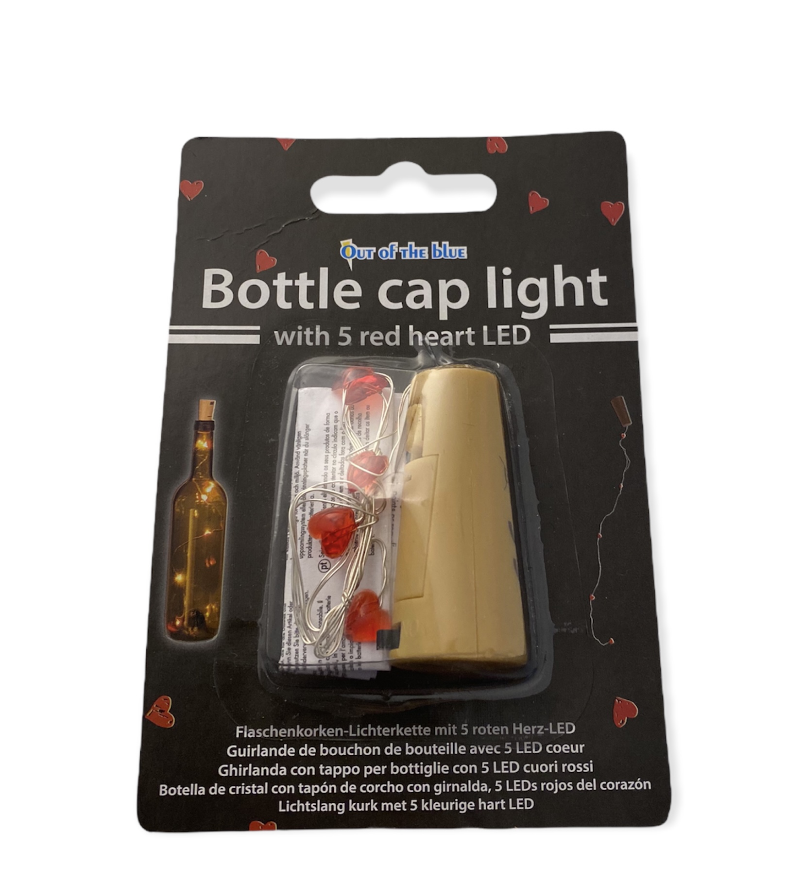 Flaschen - Lichterkette mit 5 Herz-LED inkl. Batterien